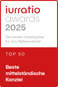 iurratio award 2025 für die Top 50 der besten Arbeitgeber für das Referendariat